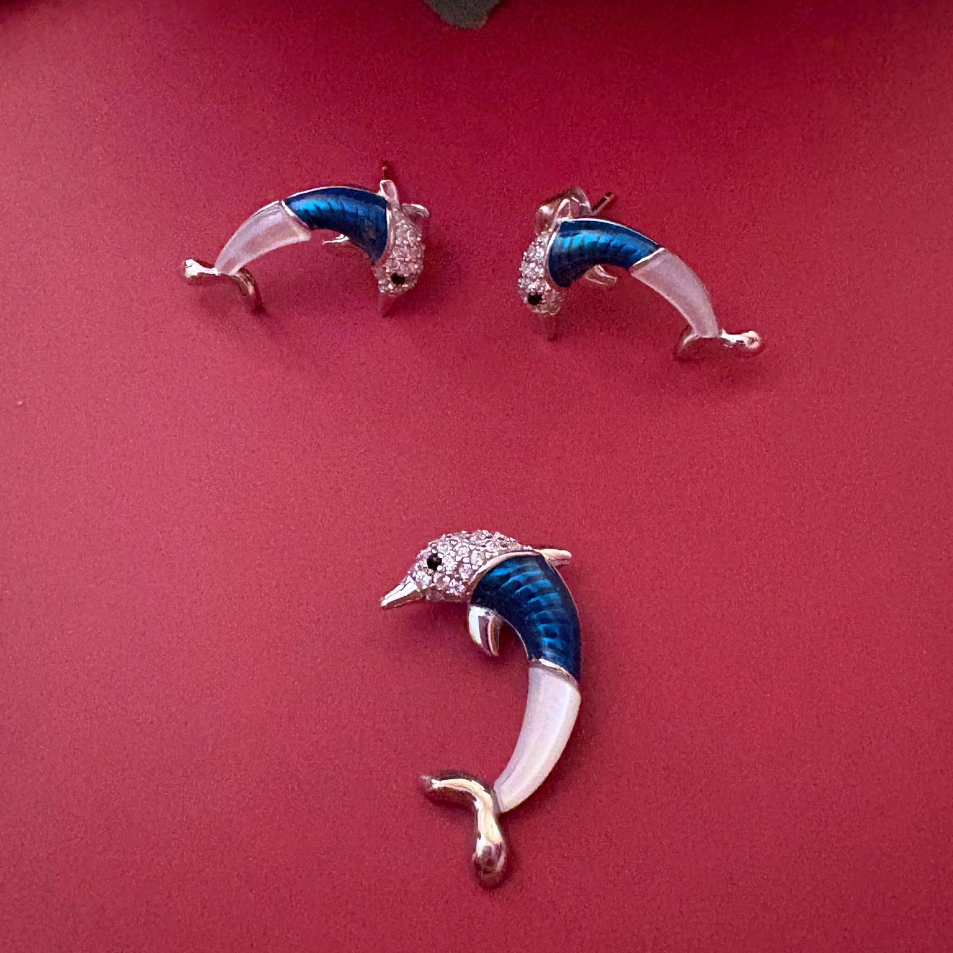 Blue Enamel Dolphin Pendant Set